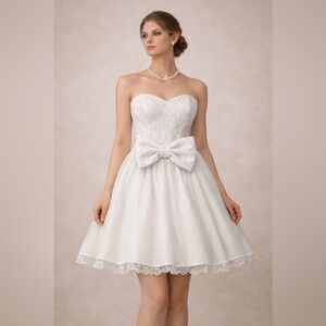 Vintage Jessica McClintock Gunne Sax Strapless Lace Bow Dress Small